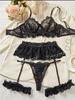 Erotic Lace Sexy Bra Set Garter Lingerie Set With Choker Women Intimates  Underwire Bra And Thongs Ladies Underwear Set