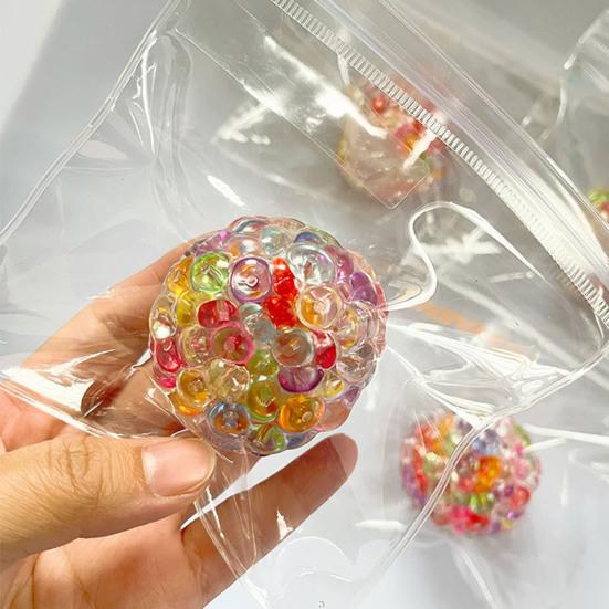 Colorful Bead Stress Ball Toy Anxiety Relief Squeeze Ball Sensory Toy Kids Teens Adults Portable Soft TPR Ball Pinch Fidget Toy