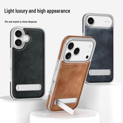 Lehce luxusní pokovený kryt na telefon s texturou kůže pro iPhone 17 Pro Max