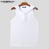 INCERUN Summer Men Drawstring Sleeveless Mesh Hooded Tank Tops