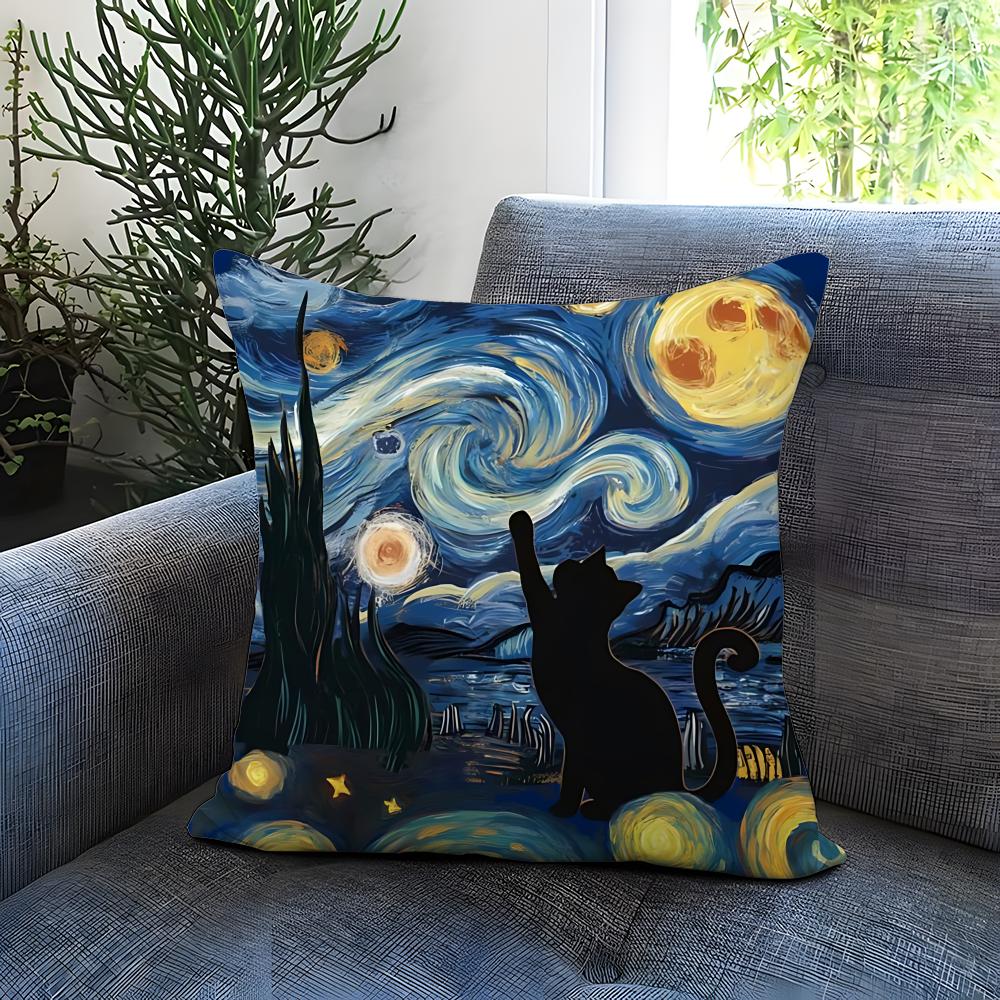 Starry Sky Cat Cushion Cover Comfortable Reversible Pillow Cover Ideal for Car Sofa Bedroom Beyond
