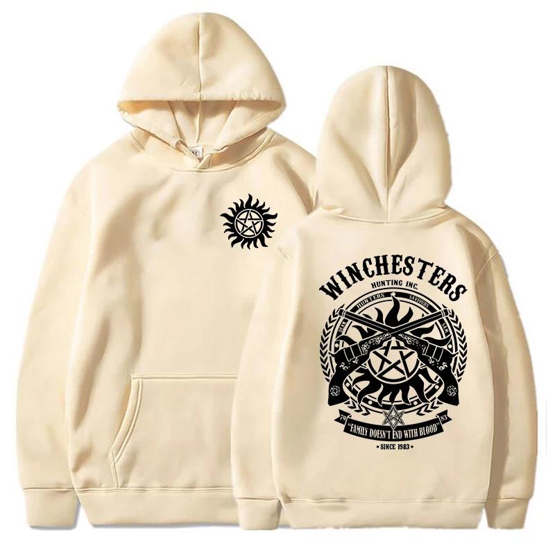 Supernatural Printed Hoodie Men Casual Loose O-Neck Long Sleeve Pullover Autumn Winter Fashion Streetwear Fleece Sweatshirts