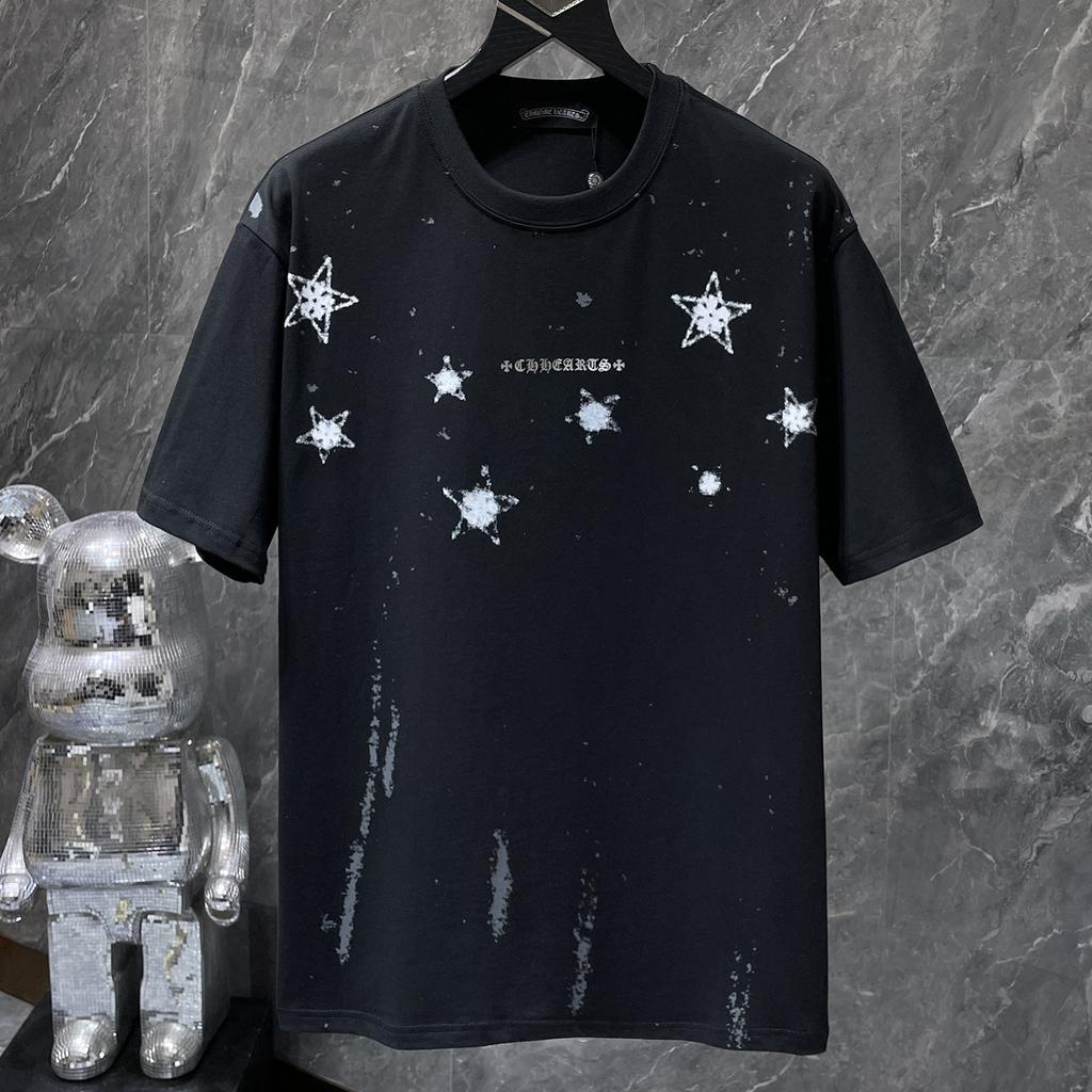 GZ-8951 CHROME HEARTS 2025 Vară Nou Bumbac de Înaltă Calitate Gât Rotund Larg Mărime Mare Tricou de Cuplu pentru Bărbați și Femei