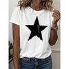 Damen Vintage Sternenprint T-Shirt - Distressed Schwarz & Stern Retro Top, Hochelastischer Stoff Rundhals Freizeitshirt,