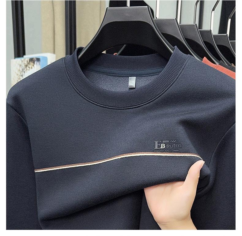 Men's Fleece-Lined Round Neck Long Sleeve Warm Wool T-Shirt