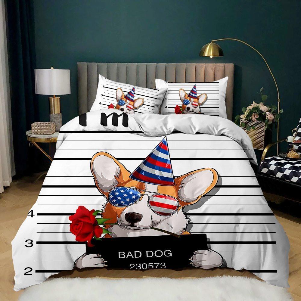 Cute Cartoon Dog Bedding Sets Spotted Dog Bulldog Comforter Bed Cover Duvet Cover Pillow Case 2-3 Pieces Sets Kids Adult Size