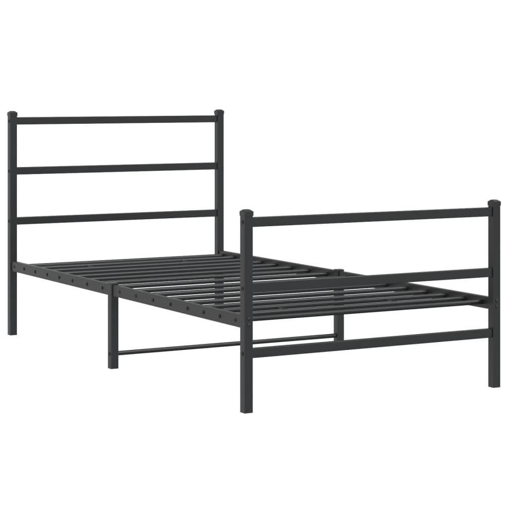Metal Bed Frame with Headboard and Footboard Black 107 X 203 Cm