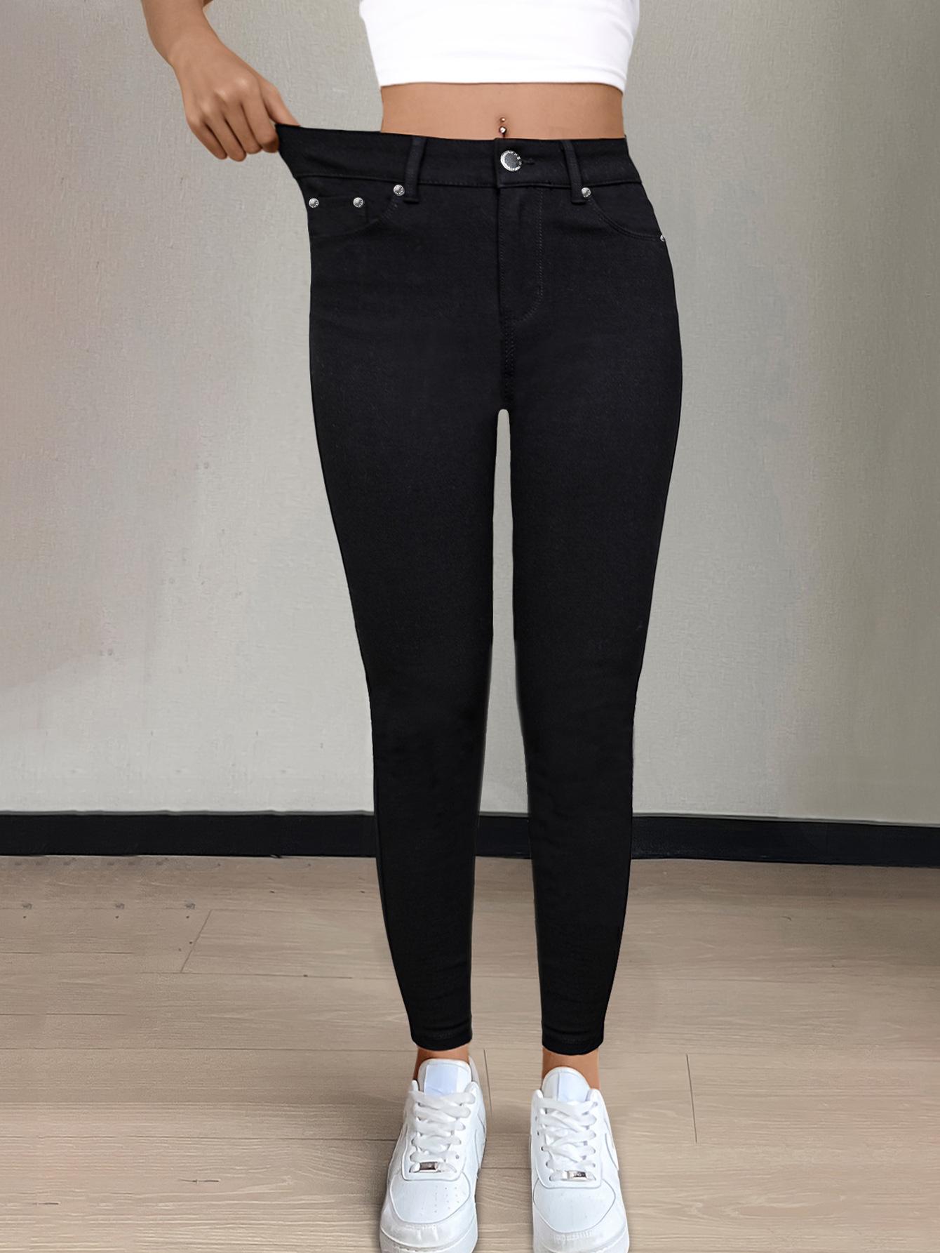 

CY038 Women s High-Waisted Stretch Skinny Jeans - Solid Color, Slim Fit, Casual Fashion Wear XXL чорний
