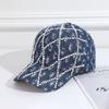Sparkling Distressed Denim Baseball Caps Grid Sun Hats Fashion Rhinestone Baseball Cap  for Women