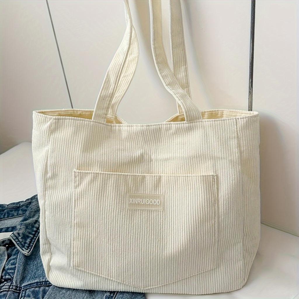 Solid Color Tote Bag, Trendy Shoulder Bag, All-Match Corduroy Handbag, Women's Classic Purse