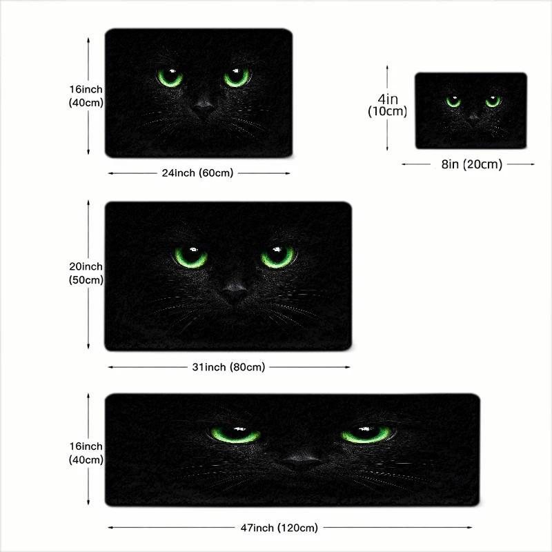 1Pcs Anti Fatigue Kitchen Rugs, Green Eyed Black Cat Print Waterproof Non-Slip Thick Cushioned Kitchen Mat Heavy Duty Comfort Standing Mat for Kitchen