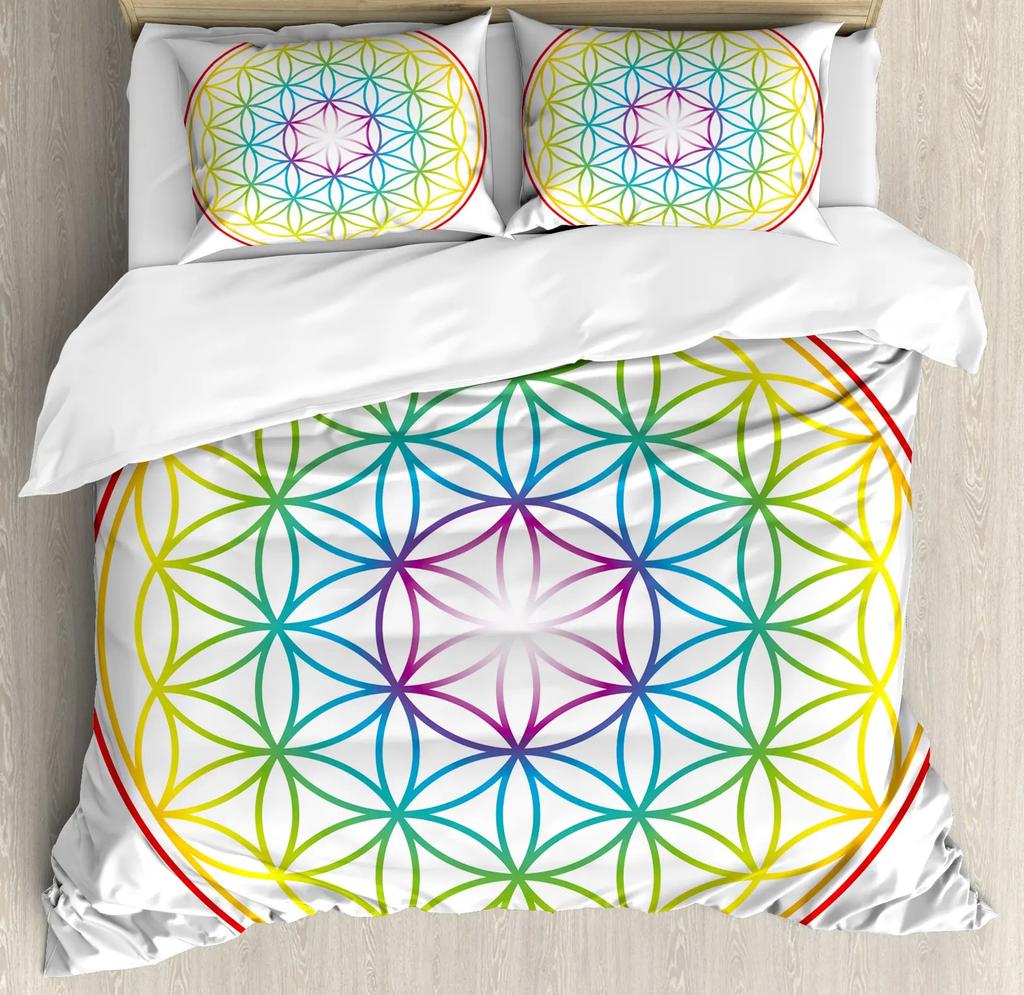 Flower of Life Duvet Cover Dark Blue with Geometry Print Quilt Cover for Children Teens Adults for Bedroom Decoration Queen Size