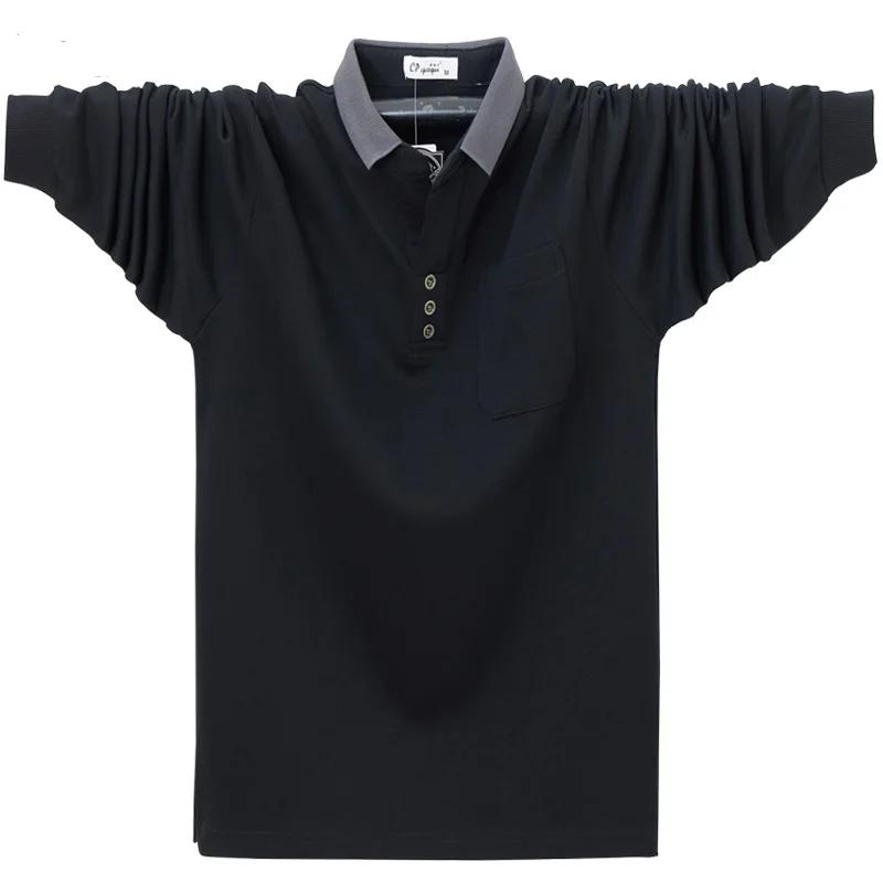 New Autumn Men's Polo Shirt Long Sleeve Business Work Shirts Male Pocket Soild Color Casual Plus-Size 6XL Clothing Men Tops