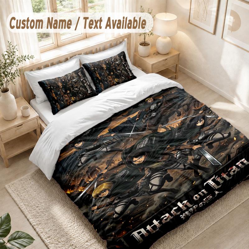 Attack On Titan Bedding Set, 1 Duvet Cover & 2 Pillowcases Soft Comfortable Bedroom Home Textile Decor