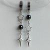 Gothic Punk Silver Color Asymmetrical Black Round Bead Hollowed-out Star Dangle Earrings for Girl Halloween Hip-hop Rock Jewelry