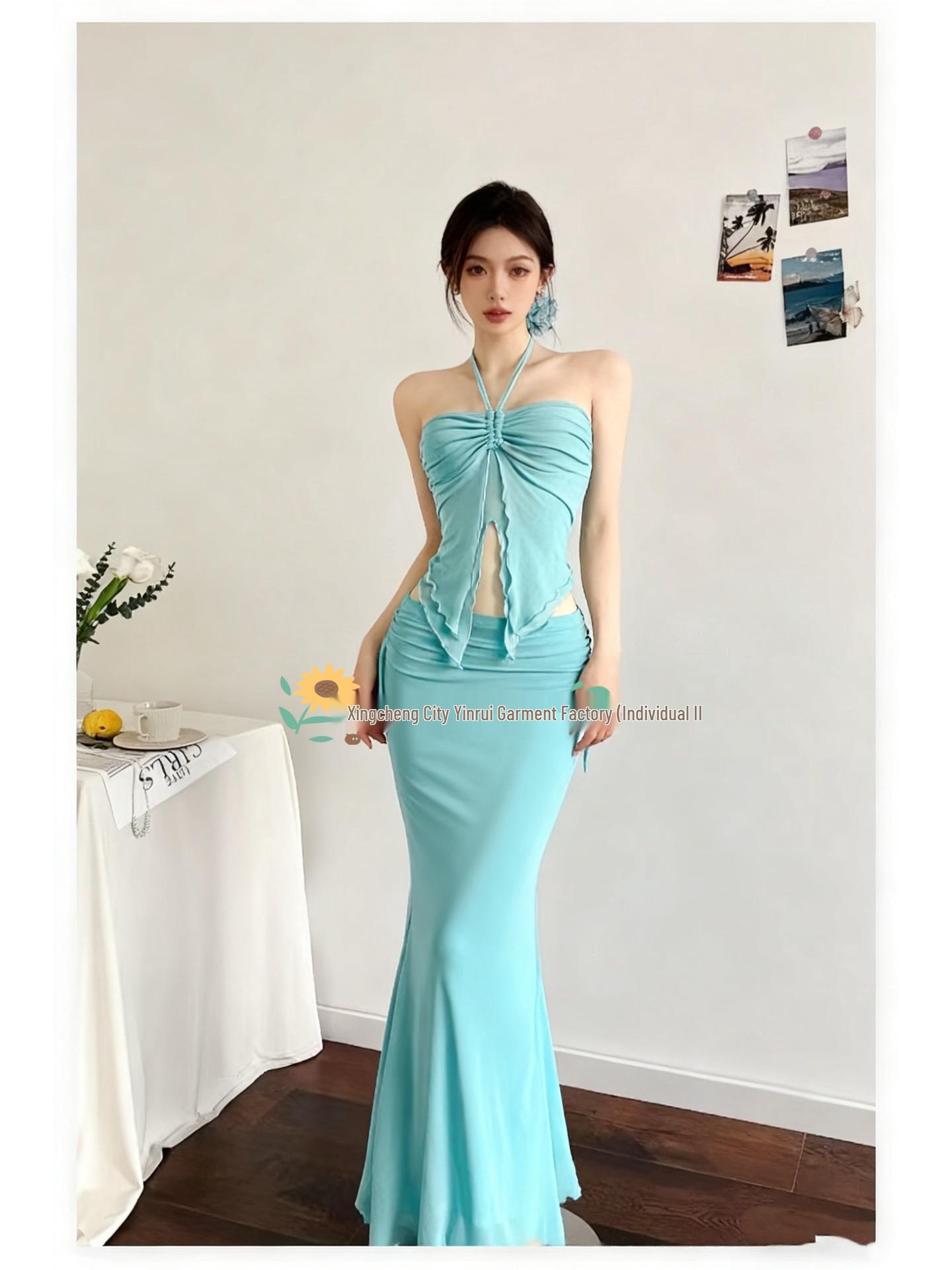 

2026 Women s Elegant Ruffled Fishtail Skirt Three-Piece Swimsuit Medium