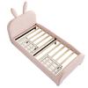 90x200cm Rabbit Shape Velvet Fabric Children Bed with Headboard 2 Drawers Ergonomic Design Strong Wood Slat Support Bed Home Furniture