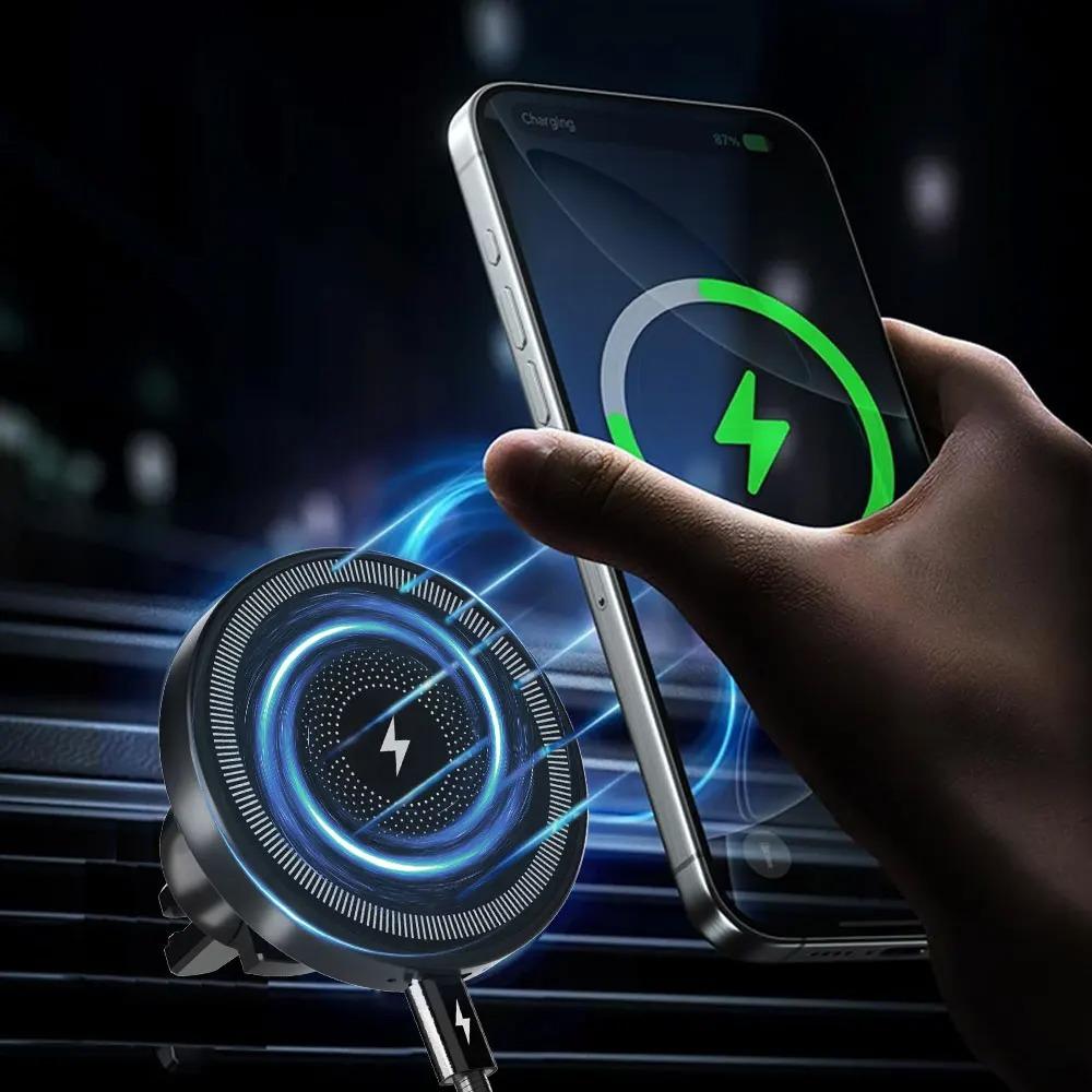 360 Rotation Air Vent Phone Holder Magnetic Wireless Charger Stand For Magsafe iPhone 16 15 14 13 12 Pro Max Fast Charging Mount