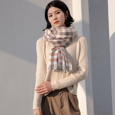 Checkerboard Scarf Women's Sweet Medium and Long Warm Shawl 2025 New Autumn and Winter Imitation Cashmere Scarf