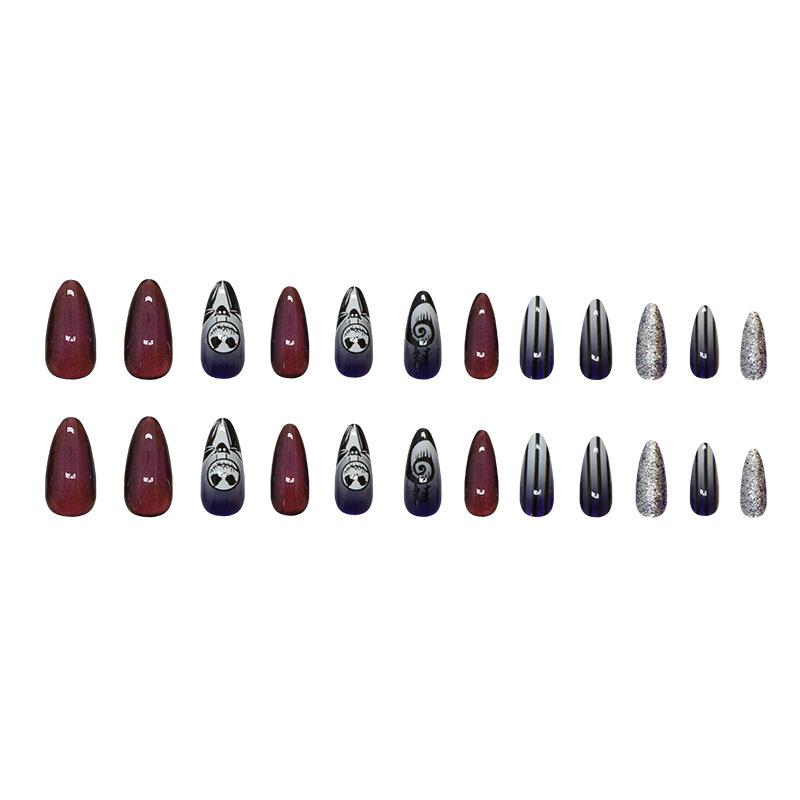 

24pcs Halloween Cat s Eye Scare Ghost American Spice Girl Sweet Cool Dark Style Removable Nail Art чорний