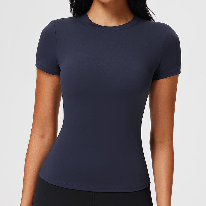 American front shoulder sports T-shirt female slim fit fitness top breathable high elastic running yoga clothes short sleeves