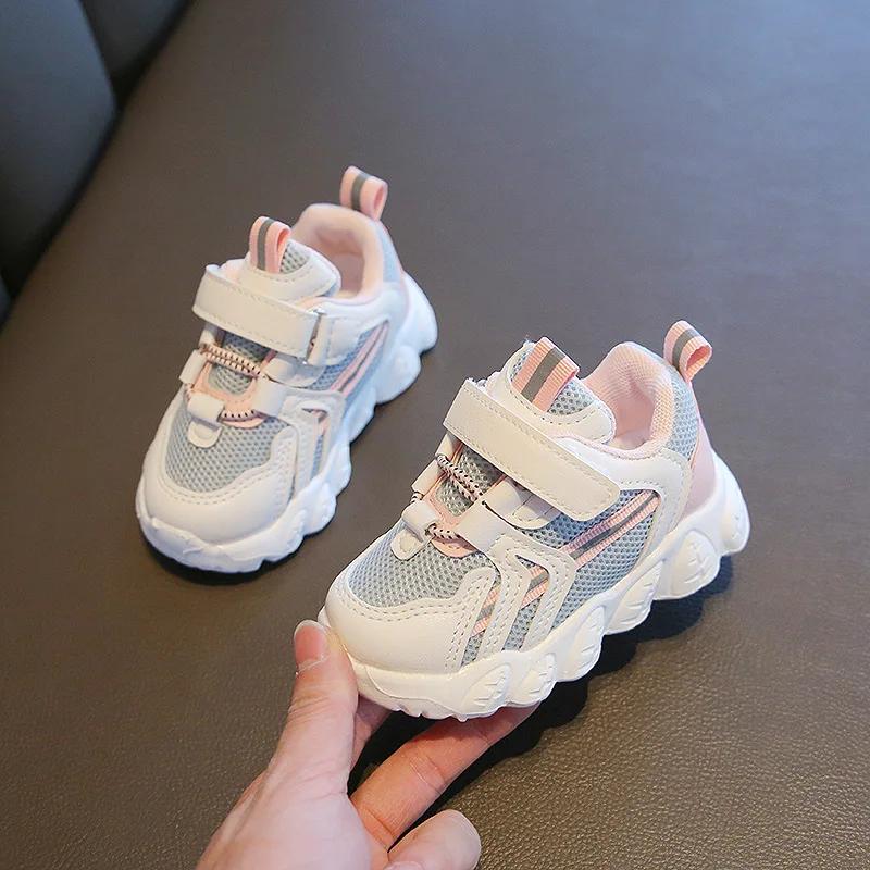 

Туфли для девочек-малышек, кроссовки для бега для мальчиков-малышей, дышащие из воздушной сетки, мягкие, противоскользящие, для детского сада, школы, повседневной носки 21 розовый