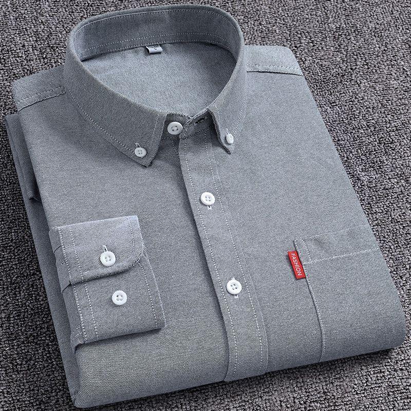 Easy Care M-5XL Men's Oxford Long Sleeve Shirts 100% Cotton Solid Color Long Sleeve Shirt Men Cotton Formal Dress Shirts Social
