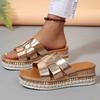Fashion Fashion Slippers Vintage Buckle Square Toe Slippers Women Shoes Platform Sandals Lady Summer Wear-Resistant Wedge Slides Female
