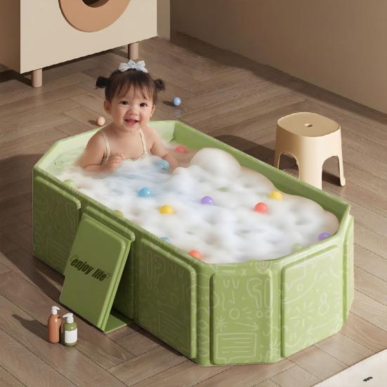 Kids Foldable Baby Bathtub Large Toddler Bath Basin with Drainage System Adjustable Support Angle