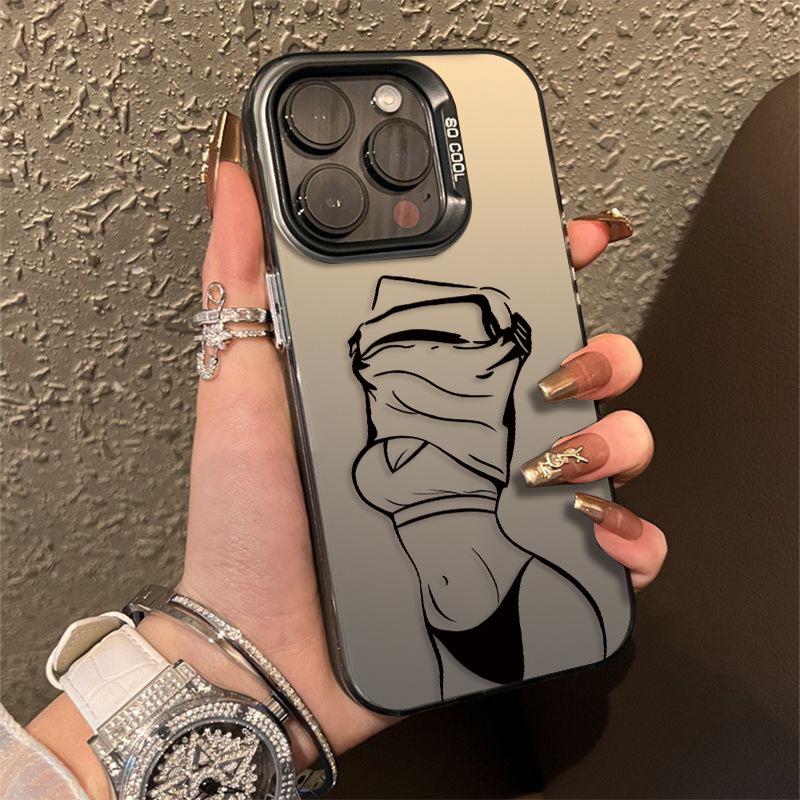 Srebrne etui na telefon Apple iPhone 17/16/15 Plus/13/14/12 Pro Max - Wzór Rozbierająca się Dziewczyna