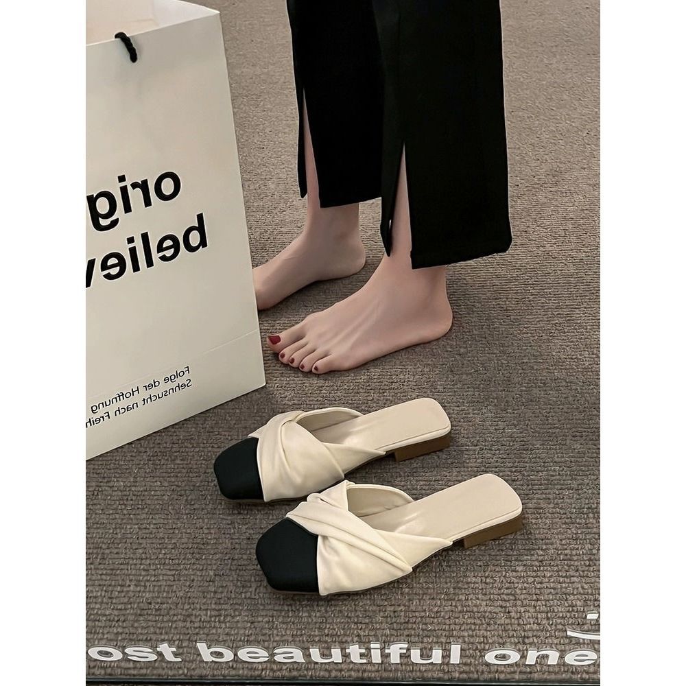 Baotou half slippers 2025 women's spring wear new Internet celebrity explosion Xiaoxiangfeng French flat-bottomed sandals half-tray single shoes
