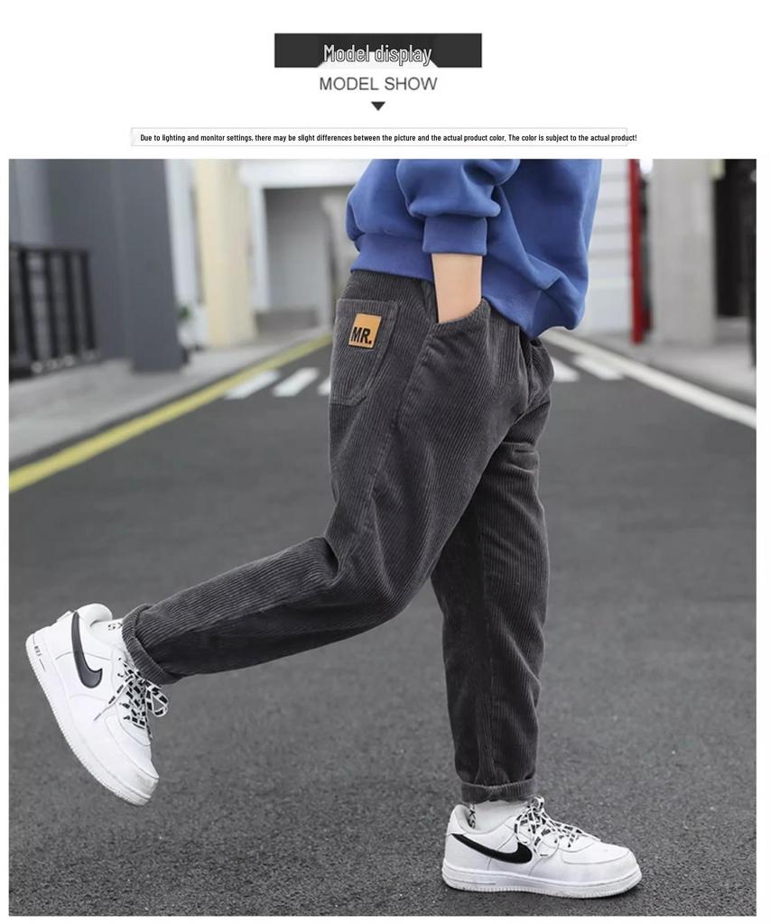 Boys' Corduroy Plus Velvet Winter Pants - New 2025 Style Long Sweatpants for Kids