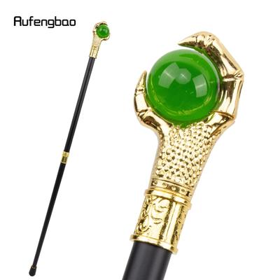Agarre de garra de dragón, bola de cristal verde, bastón dorado para caminar, bastón decorativo de moda, perilla de bastón para Cosplay, báculo de 93cm