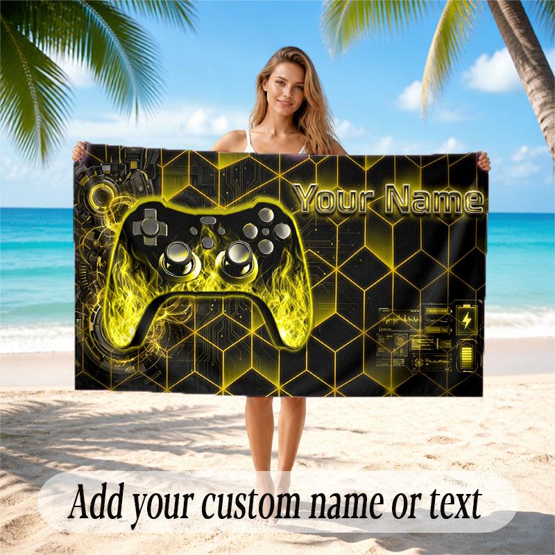City Cyberpunk Theme Soft Beach Towel Personalized Custom Name Text Towel Portable for Beach Pool Travel