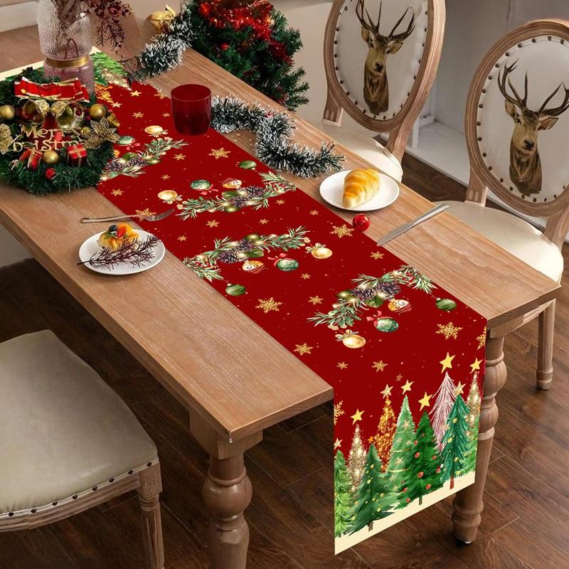 Christmas Tree Table Runner Christmas Decorations for Home 2026 Xmas Party Table Decor Navidad Gifts New Year 2026 Table Cover