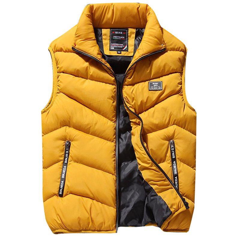 Fashionable Mens Quilted Coat Vest Waistcoat Parka With Solid Pattern And Regular Fit
