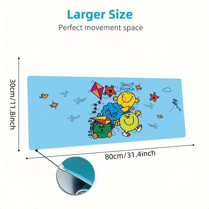 Mr. Men Little Miss Custom Name Large Size Mouse Pad Large Gaming Table Cushion Non-slip Laptop Tablet Big Mousepad XXL Mat Mini PC Playmat With Lock 