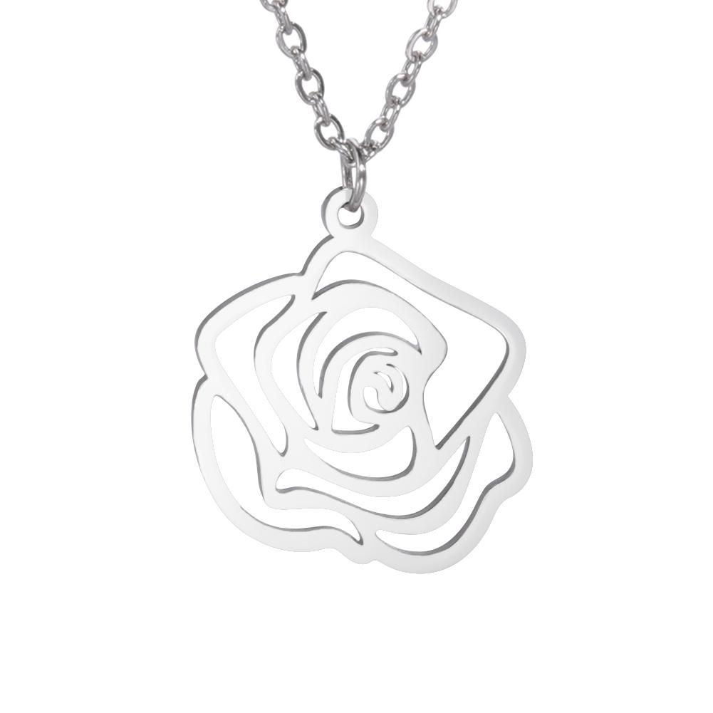 Cazador Rose Flower Pendant Necklaces Stainless Steel Jewelry Choker Necklaces Wedding Mother's Day Gift for Women Lover New