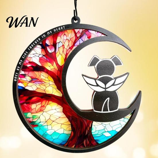 Pet Loss Gift Memorial Suncatcher Angel Cat Dog Sun Catcher Panel Stained Glass Memory Keepsake Window Hanging Ornaments Sympathy for Lovers
