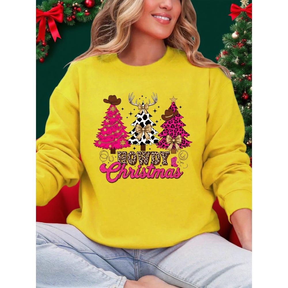Howdy Weihnachten Western Bedruckte Damen Sweatshirts Lässige Pullover Hip Hop Rundhals Kleidung Winter Sportbekleidung