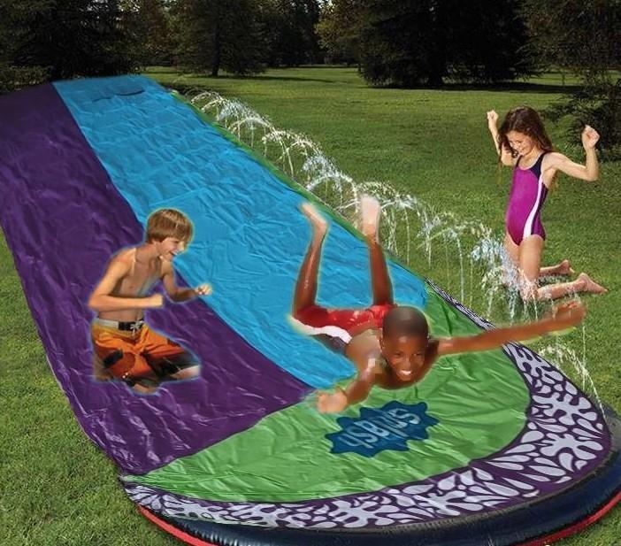 Water Slide for Kids Outdoor Inflatable PVC Double Water Slide Summer Splash Pad Single Lane Water Slide Play Mat
