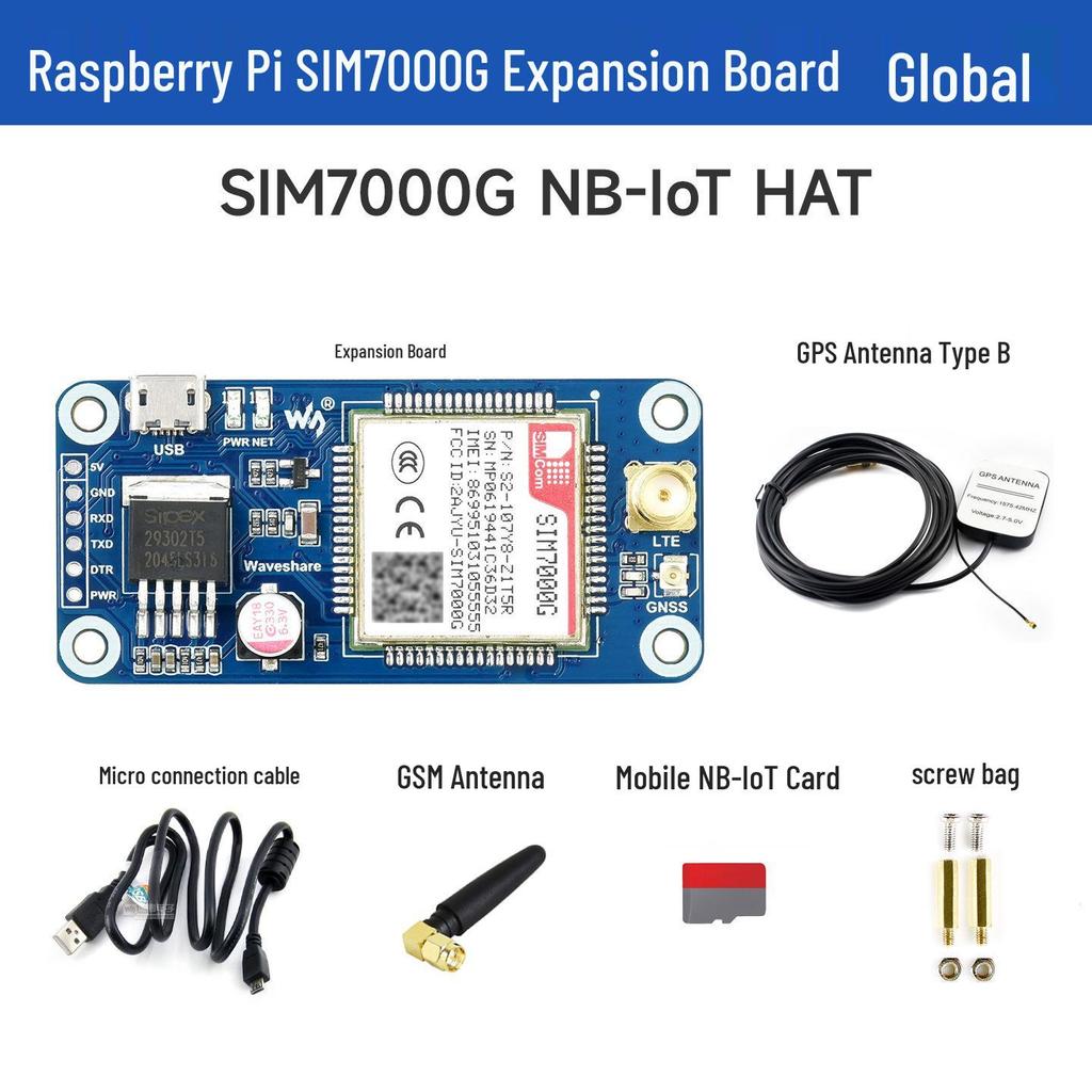 Raspberry Pi 4 SIM7000G NB-IoT/Cat-M/2G/GNSS Communication Board