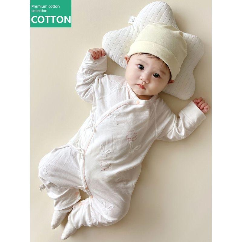 Baby and Maternity Pure Cotton Spring and Autumn Newborn Cross-Front Tie-Up Belly-Protecting Butterfly Romper Long-Sleeve One-Piece Crawling Suit