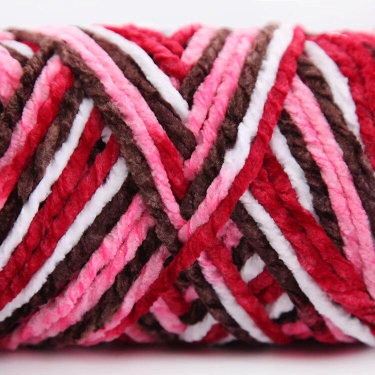 3 Strands Glossy Velvet Hand-Woven Thread Woven Scarf Doll Blanket Chenille Thread Segment Dye 100G Ball