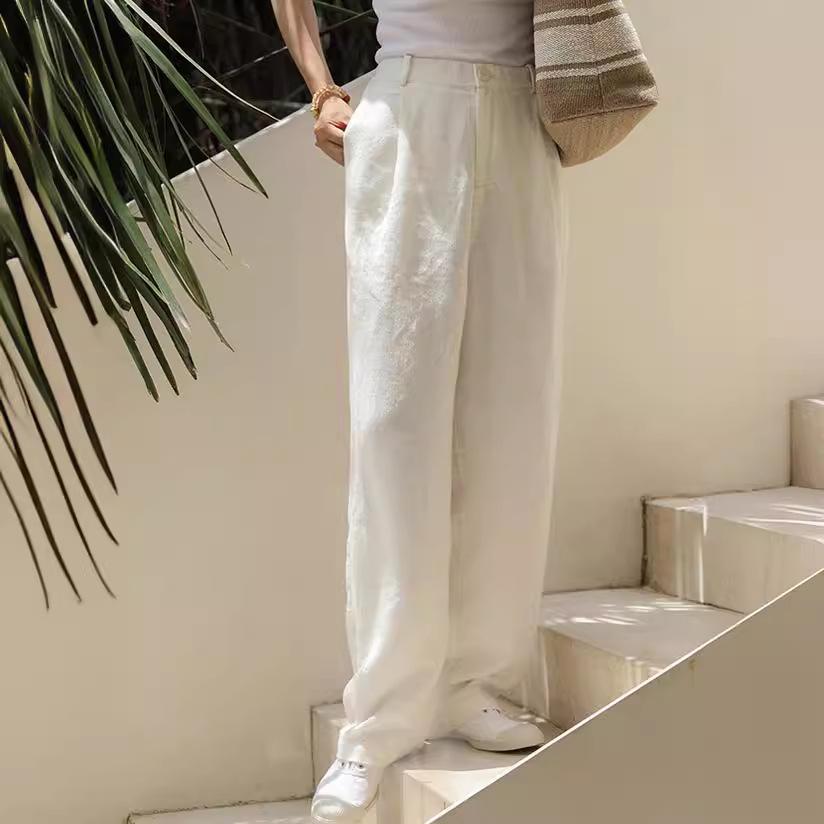 

Johnature Женские осенние свободные винтажные однотонные прямые брюки в китайском стиле, повседневные ретро-брюки L белый