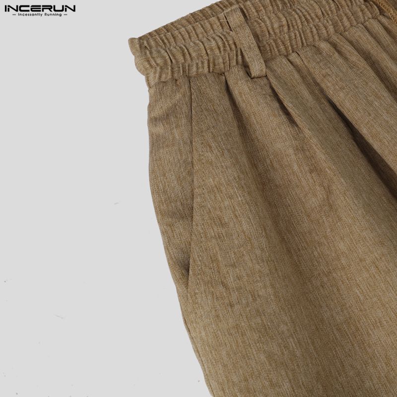 INCERUN 2PCS Men Lapel Neck Long Sleeve Shirts and Elastic Waist Pants Sets Suits