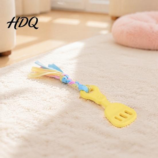 Indestructible Dog Tug Toys Spatula Shaped Chew Toy with Braided Fabric Rope Interactive Puppy Teething Durable Chewing Toy Pet Molar for