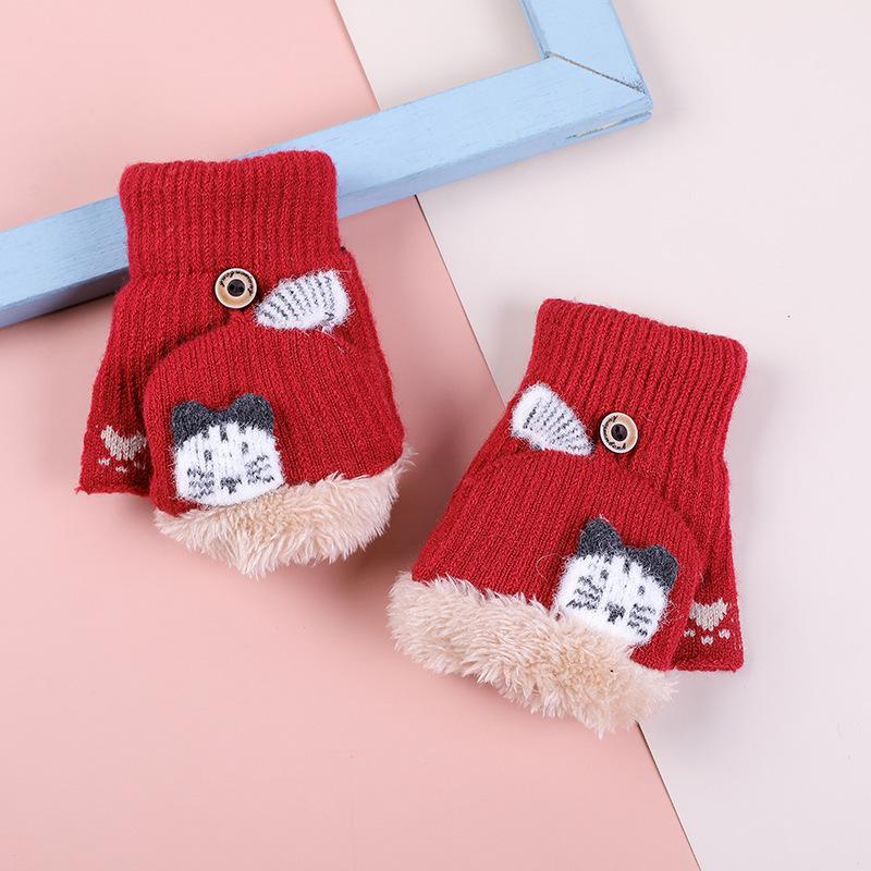 Kinder Rentier Fleece-gefütterte Fäustlinge mit Klappe, Gestrickt für Wärme, Halbfinger-Stil, Ideal zum Schreiben, Alter 3-10 Jahre, Herbst/Winter.