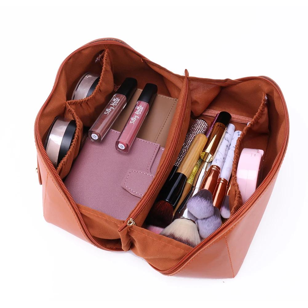 Women Cosmetic Bag Large Capacity Leather Cosmetic Organizer Portable Brushes Storage Case Makeup Storage Pouch for Girls Travel