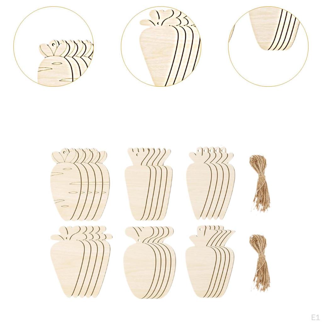 60 Pieces Wooden Carrot Shaped Cutouts Unfinished Wood Slices Party Supplies Props Adorable